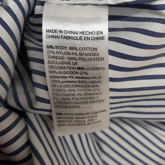 Chico's Navy and White Embroidered Striped Tunic Blouse - Picture 8 of 9